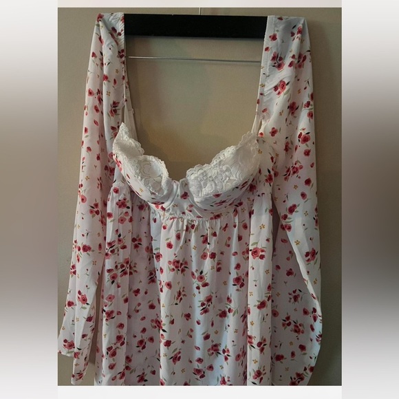 Moda international floral bustier corset lace babydoll sweetheart medium vtg - Picture 1 of 8